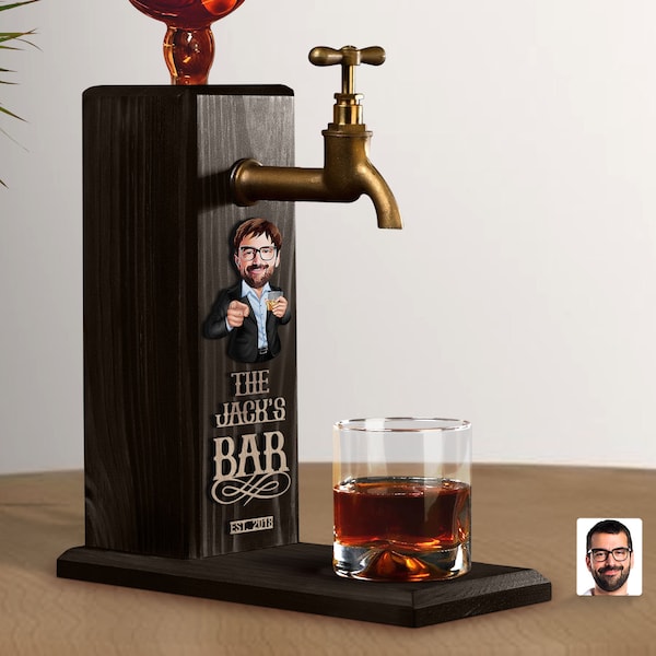 Personalized Embossed Name Wooden Whiskey Dispenser with Cartoon, Bar, Home Bar, Pub and Pub Shed, Wine, Vodka Dispenser, Whiskey Fountain