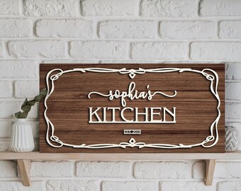 Personalized Name Wood Kitchen Sign Gift, Custom Wood Sign, Home Decor, Gift for Mom, Gift for Wife, Kitchen Decor, Wedding Gift