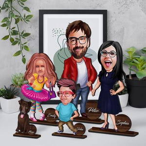 Personalized Wooden Cartoon Family Trinket Set, Wooden Family Dolls, Family Peg Dolls, Dolls from Photo, Family Gift, Christmas Gift