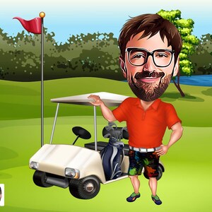 Personalized Golfer Caricature Drawing, Cartoon from Photo, Custom Golf Player Portrait Drawing, Digital Art, Bobblehead, Gift for Him
