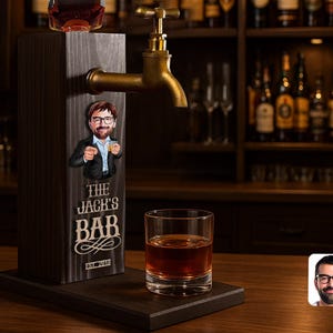 Personalized Embossed Name Wooden Whiskey Dispenser with Cartoon, Bar, Home Bar, Pub and Pub Shed, Wine, Vodka Dispenser, Whiskey Fountain