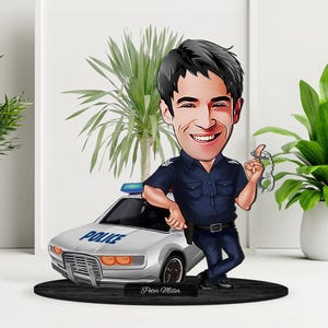 Spersonalizowana figurka policjanta z drewna 3D z kreskówek, spersonalizowany portret z kreskówek, prezent rodzinny, prezent świąteczny, prezent dla niego