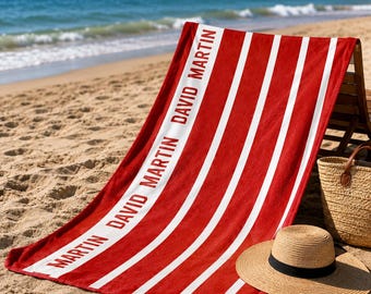Personalized Beach Towel with Name, Custom Striped Pool Towel, Monogram Bath Towel, Summer Vacation Gift, 70x150 cm