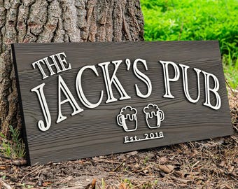 Personalized Bar Sign Wooden Sign Gift Custom Wood Sign Personalized Wood Sign Cabin Man Cave Pub Bar Decor Rustic Home Decor Basement Bar