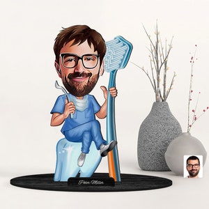 Personalisiertes 3D Cartoon-Zahnarzt-Schmuckstück aus Holz, personalisiertes Cartoon-Zahnarzt-Porträt, Familiengeschenk, Weihnachtsgeschenk, Geschenk für Ihn