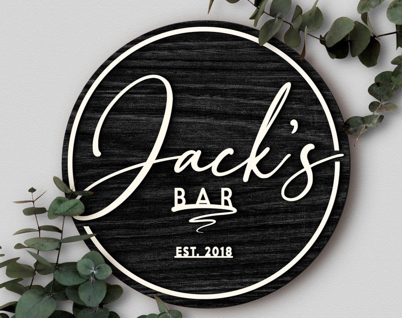 Enseigne de bar 3D personnalisée en bois en relief, Enseigne ronde en bois, Enseigne en bois personnalisée, Enseigne de bar pour la maison, Cabane, Homme des cavernes, Pub, Décoration de bar, Bar de sous-sol image 5