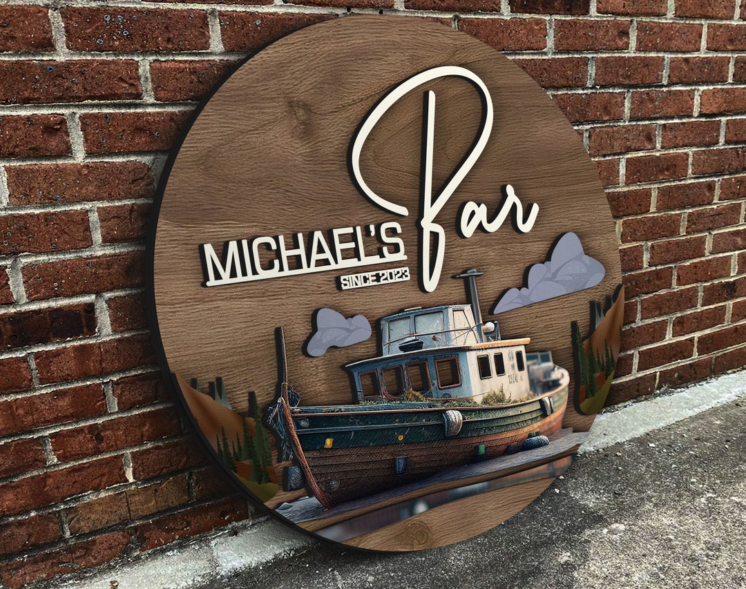 Personalized Bar Sign, Round Wooden Sign, Whiskey Bar Decor, Custom ...