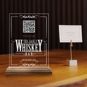 Custom Made QR Code Menu Sign, Custom Natural Wood and Acrylic Bar and ...