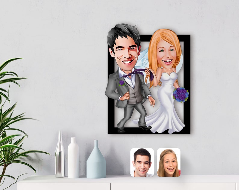 Personalized Caricature Married Couple Wooden Wall Artwooden Etsy