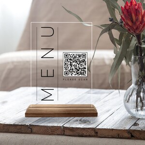 Custom Made QR Code Menu Sign, Custom Natural Wood and Acrylic ...