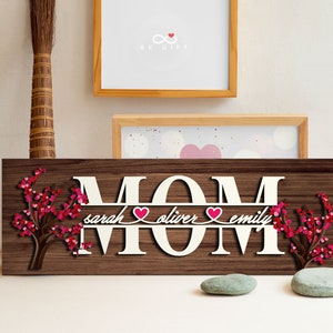 Custom Wood Sign - Personalized Mother's Day Birthday Gifts For Mom - A Whole Family Full Of Love