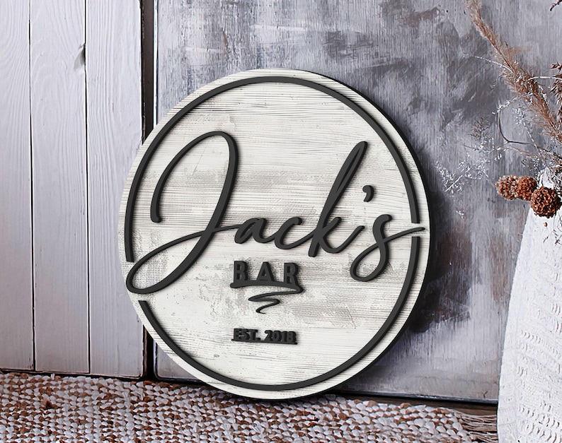 Enseigne de bar 3D personnalisée en bois en relief, Enseigne ronde en bois, Enseigne en bois personnalisée, Enseigne de bar pour la maison, Cabane, Homme des cavernes, Pub, Décoration de bar, Bar de sous-sol image 6