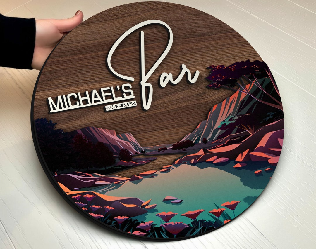 Personalized Bar Sign, Round Wooden Sign, Whiskey Bar Decor, Custom ...
