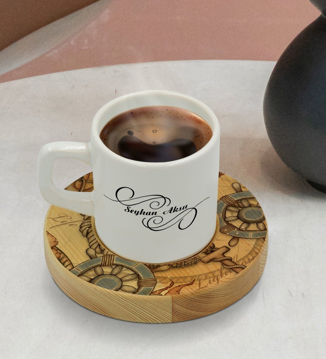 Personalized Espresso Cups and Wooden Coaster Turkish Coffee Etsy