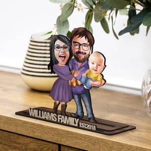 Gepersonaliseerde 3D houten cartoon familiebeeldje trinket, aangepaste karikatuur familieportret, verjaardagscadeau, woondecoratie, cadeau voor familie