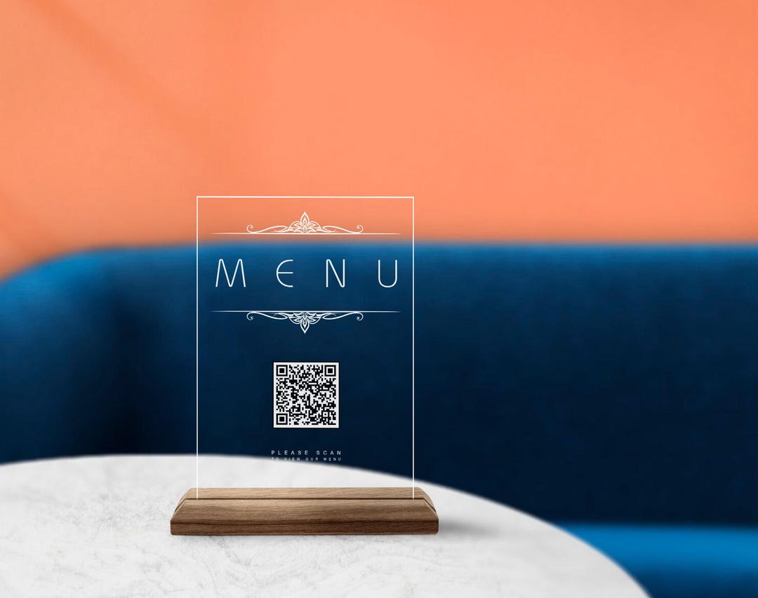 Custom Made QR Code Menu Sign, Custom Natural Wood and Acrylic Bar and ...