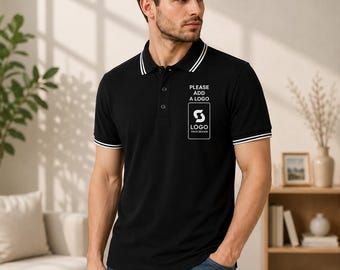 10 Pack Custom Logo Black Polo Shirts | Premium Unisex Embroidered & Printed Polo Tees | Bulk Business Uniform | 95% Cotton