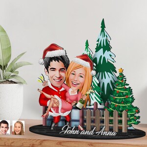 Personalisierte 3D-Karikatur Paarfigur Schmuckstück aus Holz, 3-schichtig, Benutzerdefiniertes Karikatur-Noel-Porträt, Holzkunst, Weihnachtsgeschenk, Valentinsgeschenk