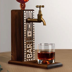 Personalized Embossed Named Wooden Whiskey Dispenser, Bar, Home Bar, Pub and Pub Shed, Wine, Vodka, Liquor Dispenser, Wood Drink Fountain