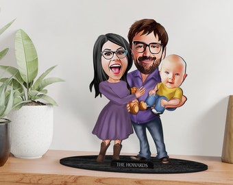 Personalized 3D Wooden Cartooned Family Figurine Trinket, Custom Cartoon Family Portrait, Birthday Gift, Christmas Gift, Gift for Family