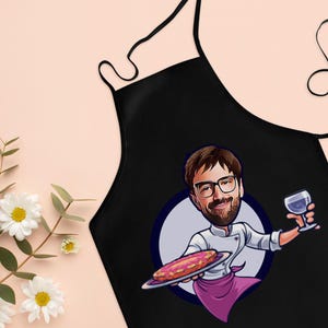 2 delantales personalizados con dibujos animados, delantal para hombre, delantal personalizado, delantal personalizado, delantal de cocina, delantal de chef, regalo para Navidad