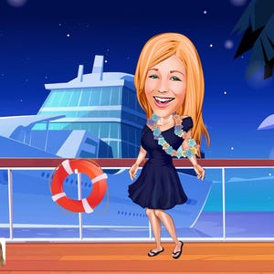 Personalisierte Cartoon-Kreuzfahrt-Urlaubszeichnung, benutzerdefinierte Cartoon-Zeichnung, Cartoon-Portrait-Zeichnung, Karikaturzeichnung, digitale Kunst