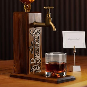 Personalized Embossed Named Wooden Whiskey Dispenser, Bar, Home Bar, Pub and Pub Shed, Wine, Vodka, Liquor Dispenser, Wood Drink Fountain