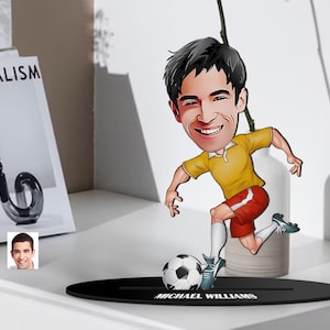 Gepersonaliseerde 3D hout cartoon voetballer beeldje trinket, verjaardagscadeau, aangepaste karikatuur portret voetballer, cadeau voor hem