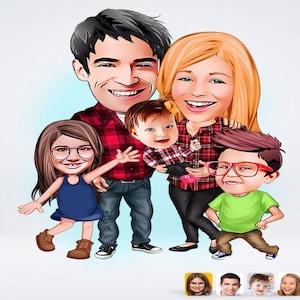 Personalized Family Caricature Drawing / Family Cartoon Drawing /  Digital Downloadable File