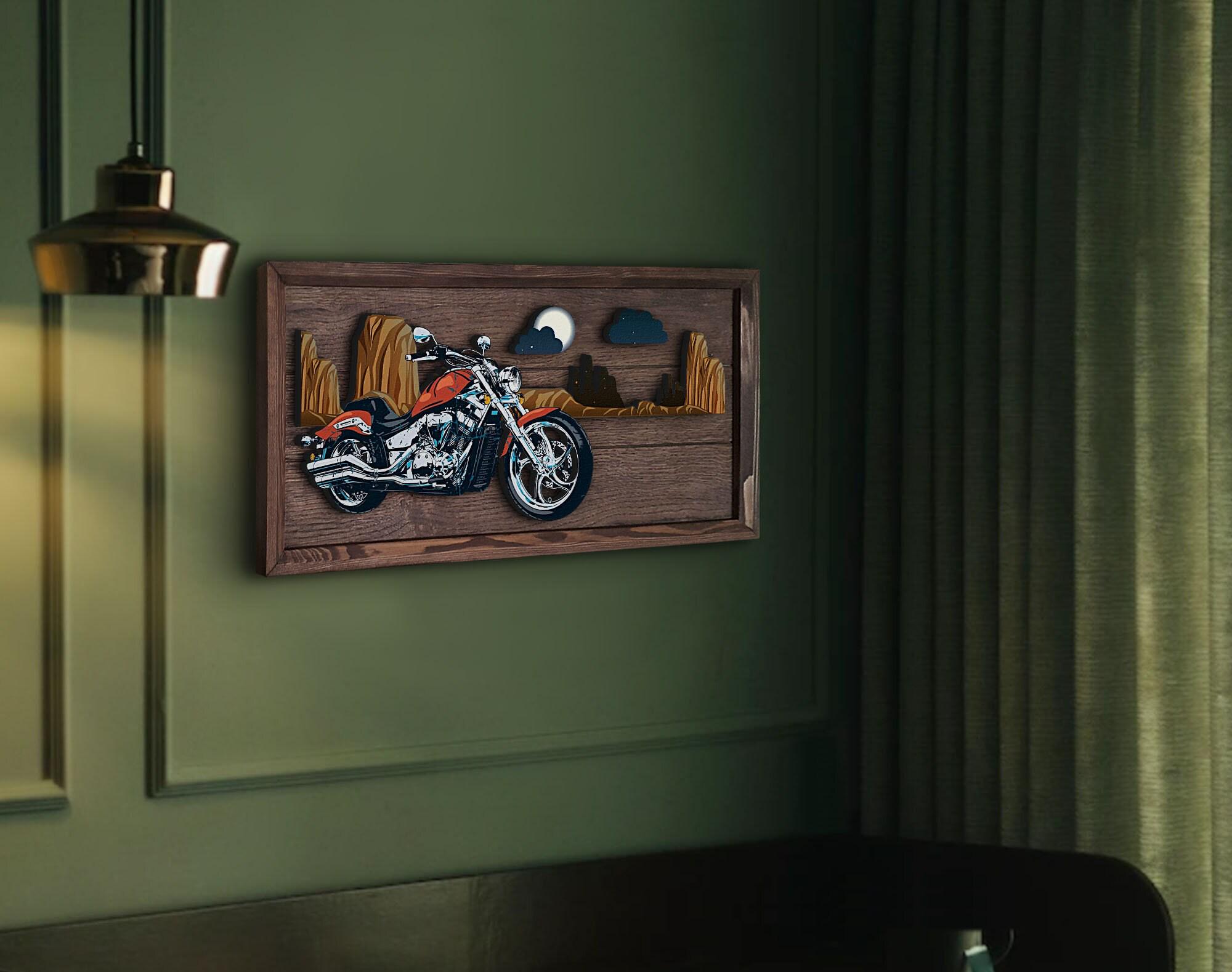 Handmade 3D Oak Tree Motorcycle Wood Painting, Custom Wood