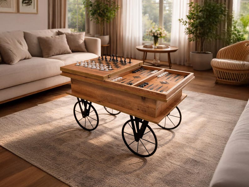 Smart multifunktionellt schack- och backgammonsoffbord bild 3