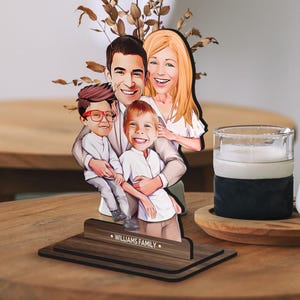 Personalisierte 3D Cartoon Familie Figur Schmuckstück, Jubiläumsgeschenk, benutzerdefinierte Karikatur Porträt, Holz Wohnkultur, Housewarming Geschenk