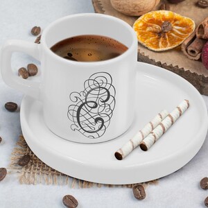 Ensemble personnalisé de lettres de calligraphie expresso/tasse à café turque, tasse à expresso personnalisée, cadeau de pendaison de crémaillère, cadeau d'anniversaire pour les amateurs de café