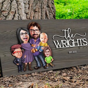 Personalized 3D Wooden Cartoon Family Name Sign, Custom Caricature Family Portrait, Home Decor, Anniversary Gift, Wall Art, Wall Decor