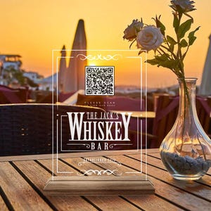 Custom Made QR Code Menu Sign, Custom Natural Wood and Acrylic Bar and ...