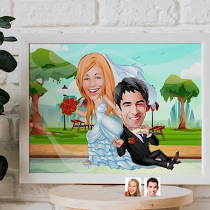 Personalized Cartoon Just Married Drawing, Custom Cartoon Drawing, Cartoon Portrait Drawing, Caricature Drawing, Digital Art, Wedding Gift
