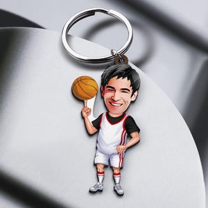 Keychain with Personalized Basketball Player Caricature, Gift for Him, Custom Cosbaby Keychain, Boyfriend Gift, Cartoon Portrait, Bobblehead