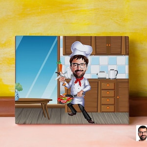 Personalized Chef Caricature Drawing, Cartoon from Photo, Custom Cooking Portrait Drawing, Digital Art, Bobblehead, Gift for Him