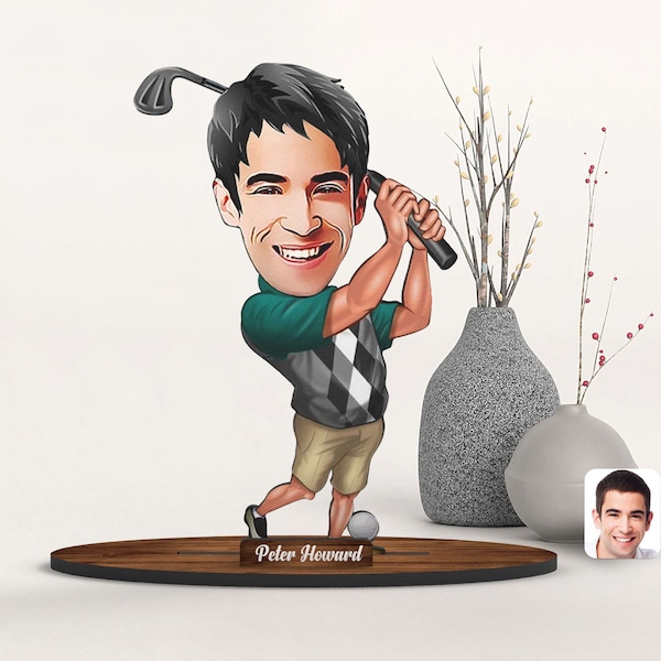 Personalized Cartoon Golf Player 3D Wooden Trinket, 3D Custom Laser Cut Wood Trinket, Golf Player Gift, Friend Gift, Sporty Gift