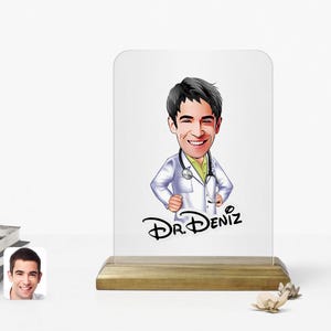 Regalo personalizzato / Dentista personalizzato / DJ / Torta di compleanno / Dottore / Cornice in legno con supporto per cartoni animati / Fotografica