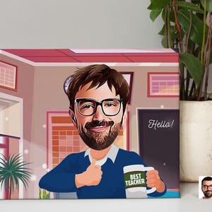 Personalized Teacher Caricature Drawing, Cartoon from Photo, Custom Portrait Drawing, Digital Art, Bobblehead, Funny Gift, Gift for Him