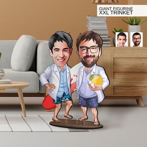 Estatueta grande de desenho animado de madeira 3D personalizada, retrato de caricatura de madeira personalizado, presente de aniversário, decoração para casa, presente para ele