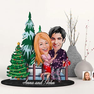 Personalisierte 3-Tier-Familienfigur aus Holz, 3-D, benutzerdefiniertes Cartoon-Noel-Porträt, Holzkunst, Weihnachtsgeschenk, Valentinstagsgeschenk