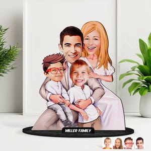 Personalizowana figurka 3D z drewna z rodzinną kreskówką, najlepszy prezent dla taty, drewniany wystrój domu, prezent dla rodziny, prezent rocznicowy