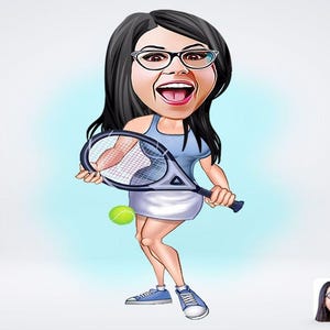 Personalized Woman Tennis Player Caricature Drawing / Woman Tennis Player Cartoon Drawing / Woman  Digital Drawing
