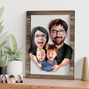 Gepersonaliseerde 3D houten cartoon familie muurkunst, aangepaste cartoon portret, houten woondecoratie, verjaardagscadeau, kerstcadeau, jubileumcadeau