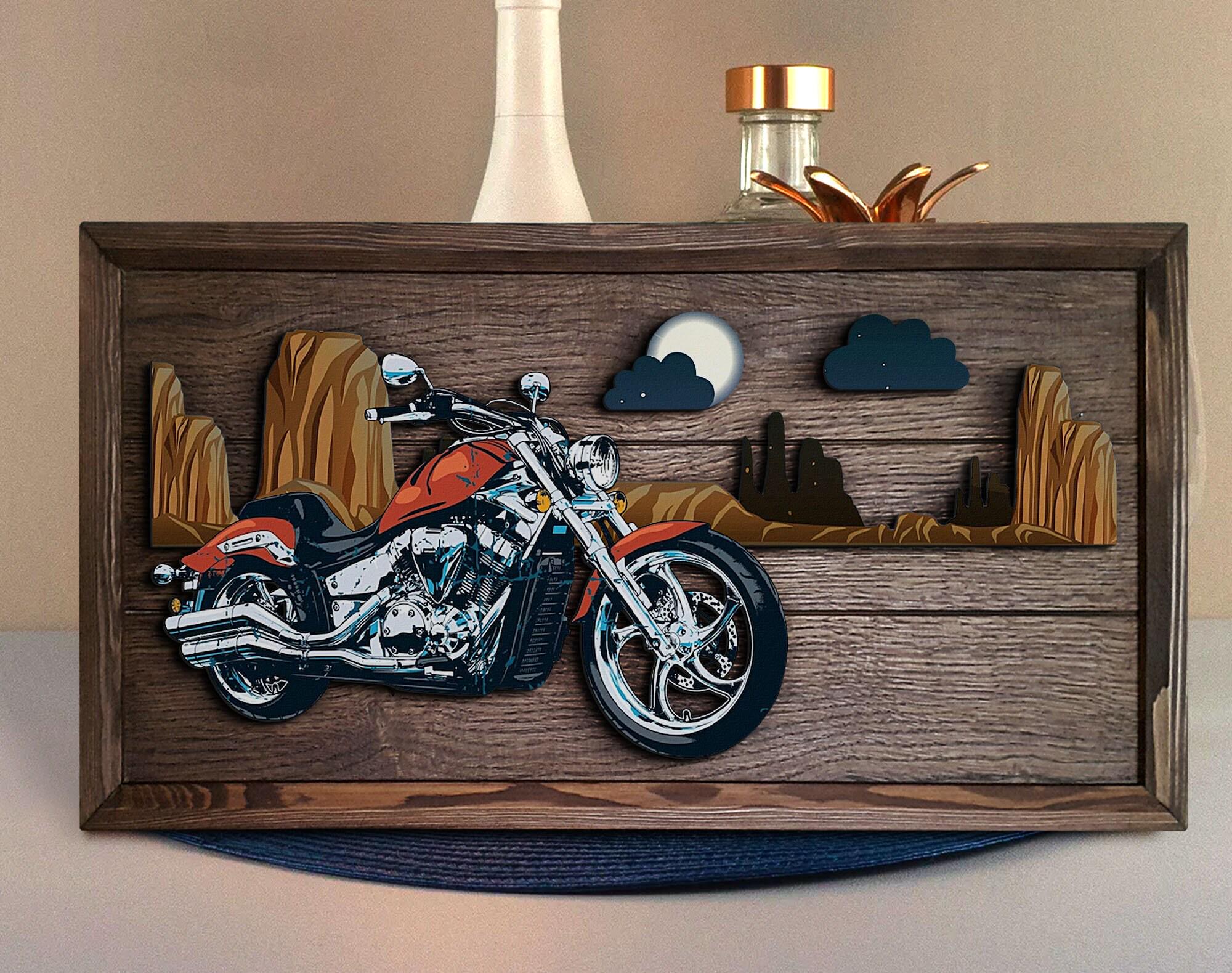 Harley-Davidson 木製立体壁掛け ウォールアート 約91×61cm Handmade 3D Oak Tree Motorcycle Wood Painting, Custom Wood