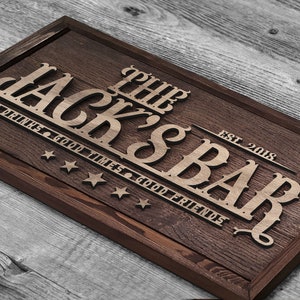 Personalized Handmade Oak Tree Bar Sign, Custom Wood Bar Sign, Bar and ...