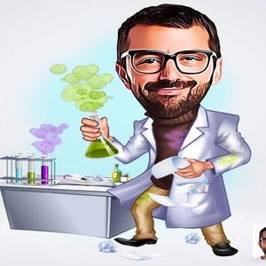 Personalized Male Chemistry Teacher Drawing / Male Chemistry Teacher Cartoon Drawing / Male Chemistry Teacher Drawing