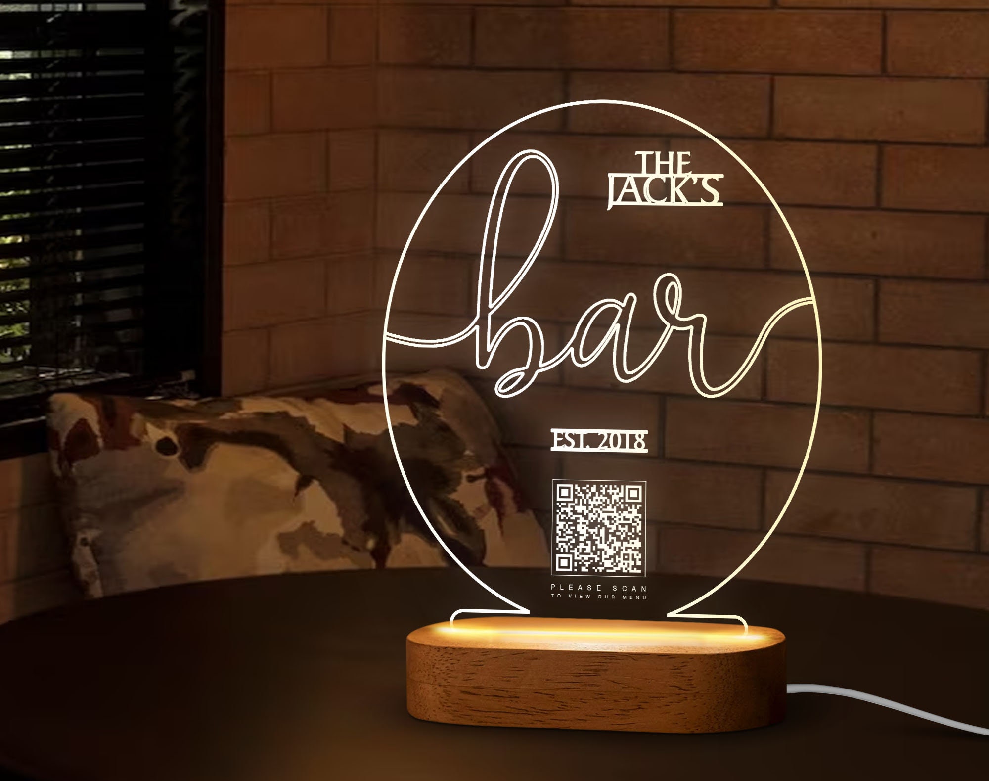 Custom LED Qr Code Menu Sign LED Decor With Natural Wood - Etsy UK